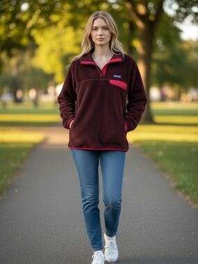 Patagonia Maroon Snap-T Fleece Pullover with Pink Trim